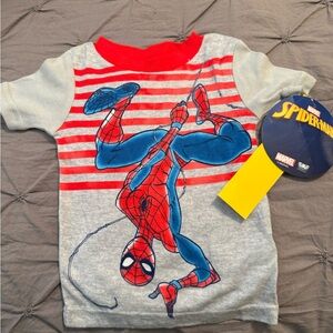 NWT Marvel Spider-Man Kids Tee with Red and Gray Stripes